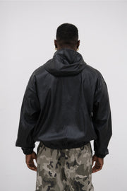 Bomber ecopelle nero con cappuccio