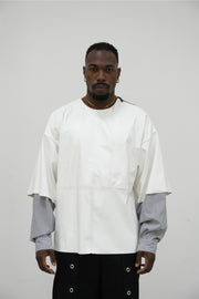 T-shirt in ecopelle doppia manica in camicia bianca