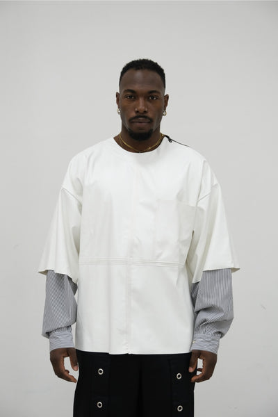 T-shirt in ecopelle doppia manica in camicia bianca