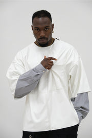 T-shirt in ecopelle doppia manica in camicia bianca