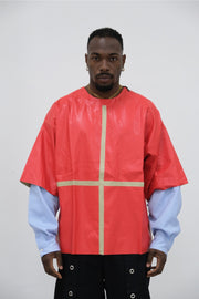 T-shirt in ecopelle doppia manica in camicia rossa