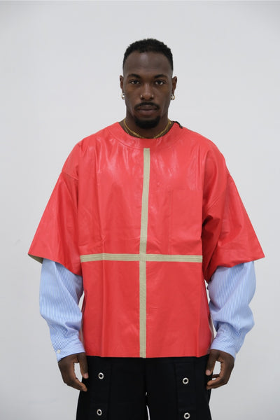 T-shirt in ecopelle doppia manica in camicia rossa