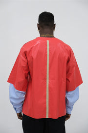 T-shirt in ecopelle doppia manica in camicia rossa