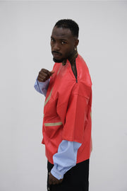 T-shirt in ecopelle doppia manica in camicia rossa