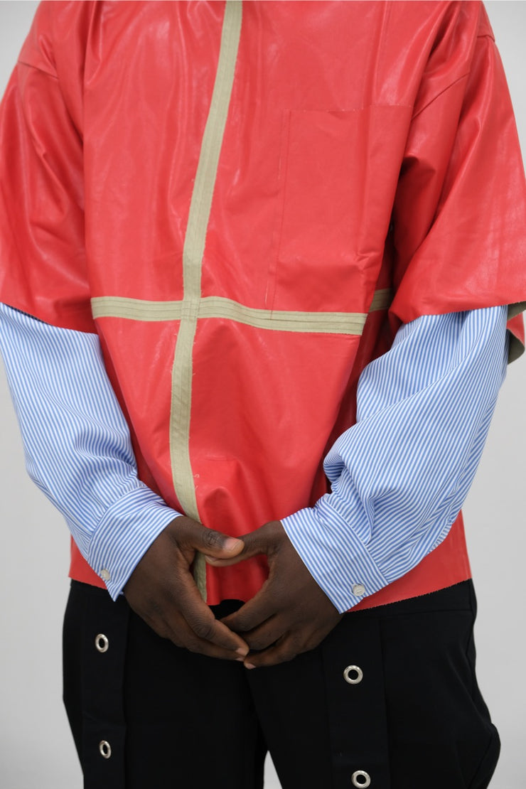 T-shirt in ecopelle doppia manica in camicia rossa