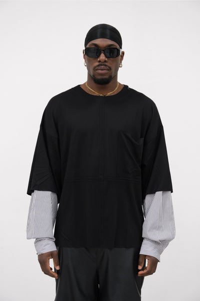 T-shirt viscosa doppia manica nera